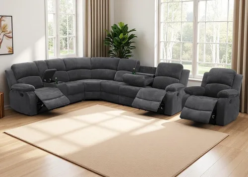 Miniatura 16 de Juego de sofá seccional reclinable manual, juegos de muebles de sala de estar, sofá seccional en forma de L y 2 sillas, cómodo sofá reclinable