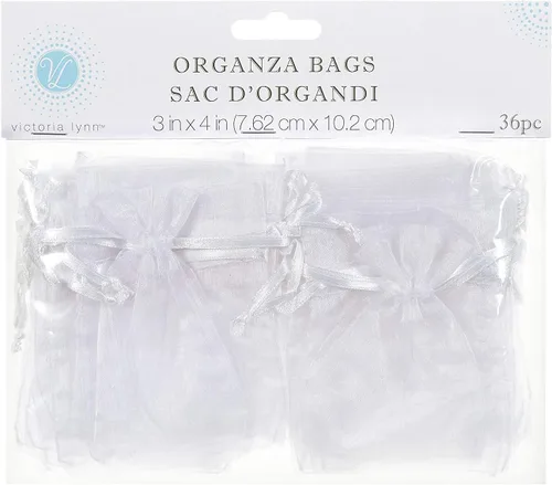Darice Bolsas de organza blanca (36 piezas) – Organza ligera transparente con cordón de cinta – Perfecto para bodas, regalos de ducha, bolsitas,