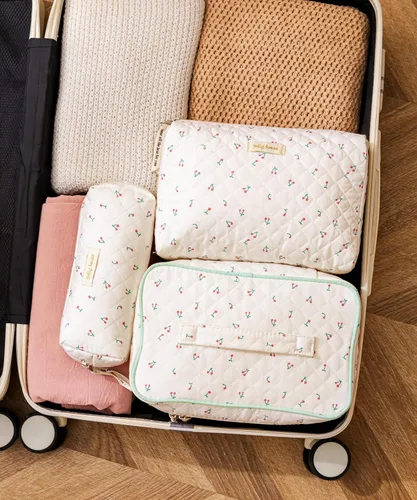 Miniatura 3 de HBselect Bolsa de Maquillaje Acolchada, 3 Piezas de Gran Bolsa de Maquillaje de Viaje de Algodón, Linda Bolsa de Maquillaje Floral Coquette, Bolsa
