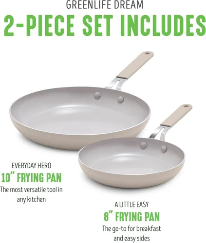 Miniatura 3 de GreenLife Juego de 2 sartenes de cerámica antiadherente de 8 y 10 pulgadas, sartenes ligeras y saludables sin PFAS, aptas para lavavajillas y horno