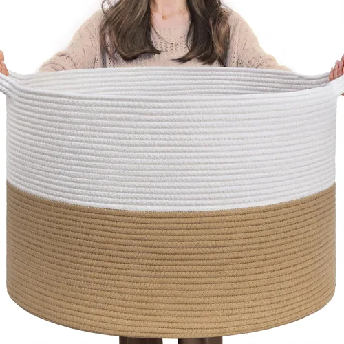 Miniatura 28 de INDRESSME Cesta de Cuerda de Algodón XXXLarge 21.7" x 21.7" x 13.8" Cestas Tejidas para Ropa de Bebé Cestas de Mantas Cesta de Juguetes con Textura