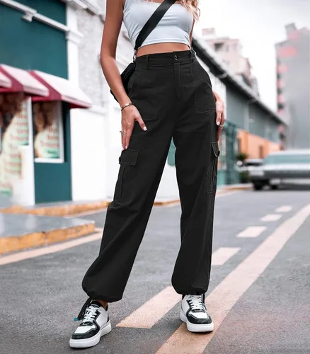 Miniatura 2 de Zmpsiisa Pantalones cargo de cintura alta, para mujer, pantalones informales de pierna ancha, 6 bolsillos, pantalones militares de combate