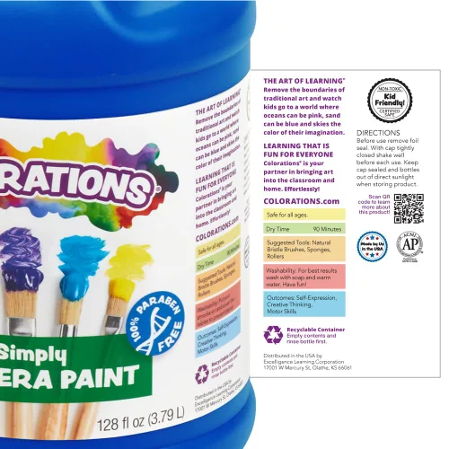 Miniatura 7 de Colorations Pintura de témpera simple sin parabenos para niños, juego de 11 galones, pintura vibrante para póster y aula, fabricada en Estados