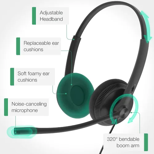 Miniatura 5 de Auriculares de teléfono Yealink para teléfonos de oficina YHS34 Lite QD a RJ9 con cable compatible con Poly Snom Grandstream Teléfonos