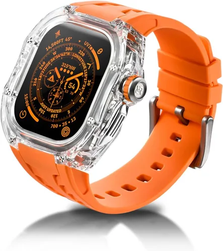 Funda y correa resistentes de diseño translúcido compatible con Apple Watch Ultra 3/2/1 de 1.732 pulgadas, lujosa, transparente, militar, protector