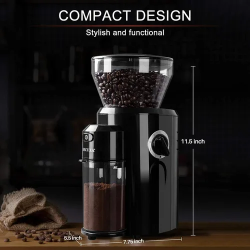 Miniatura 6 de Secura Molinillo de café de rebabas cónicas, molinillo de café eléctrico con 18 ajustes de molienda, molinillo de granos de café ajustable para 2-10