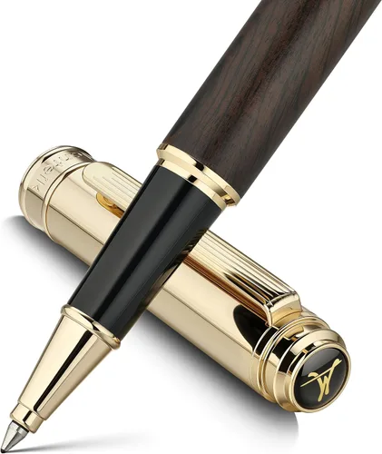 Bolígrafo de Lujo 316 para Diario, Bonita Madera Natural para Escribir, Detalles de Oro de 24 Quilates, Repuesto Schmidt, Bolígrafo de Punta Rodante