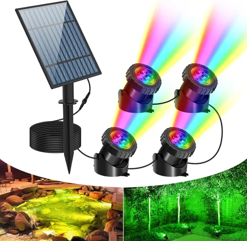 Miniatura 10 de T-SUN Luces solares para estanque, 2 focos LED RGB, luces sumergibles bajo el agua, luz solar para tanque de peces para fuente de jardín, estanque