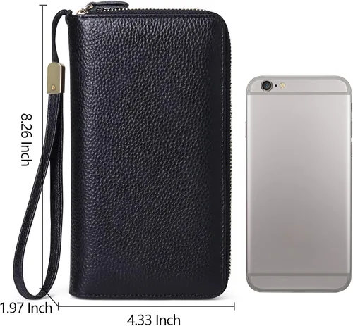 Miniatura 5 de SENDEFN Cartera grande de cuero con bloqueo RFID y cremallera alrededor para mujer, tarjetero de crédito con bolsillo con cremallera, Doble