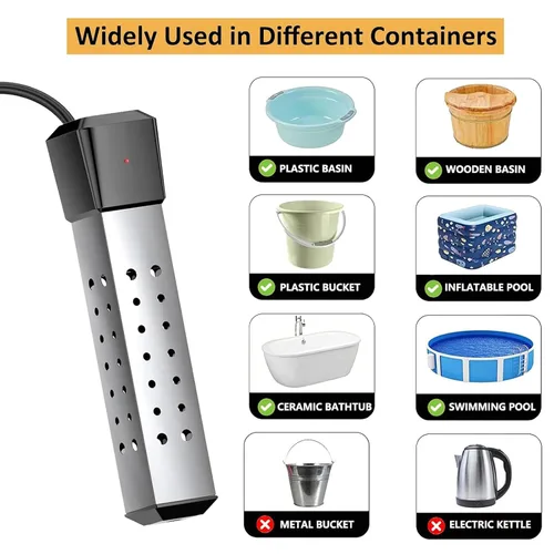 Miniatura 6 de Calentador de agua de inmersión con control de temperatura, termostato de 2000 W, calentador de agua sumergible con protector de acero inoxidable