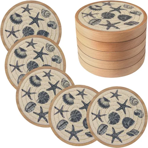 Miniatura 11 de Eykao Paquete de 5 posavasos absorbentes para bebidas, posavasos tejidos de 4.3 pulgadas para mesas de café, posavasos de madera para protección