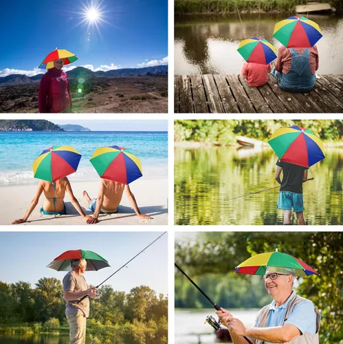 Miniatura 7 de Paquete de 3 sombreros de paraguas para adultos, 26 pulgadas de diámetro, arco iris, sombrero de paraguas deportivo para mujeres y hombres