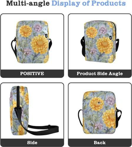 Miniatura 4 de Vintage Dahlia Flower Yellow Purple messenger bag cute green crossbody bags for women Casual Purse Lady Shoulder Handbags Adjustable Strap for
