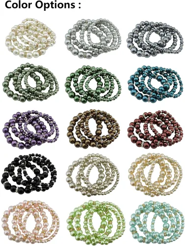 Miniatura 2 de Coiris 4 unidsset imitación perlas pulseras cristal mujeres multi capa (BR1113)