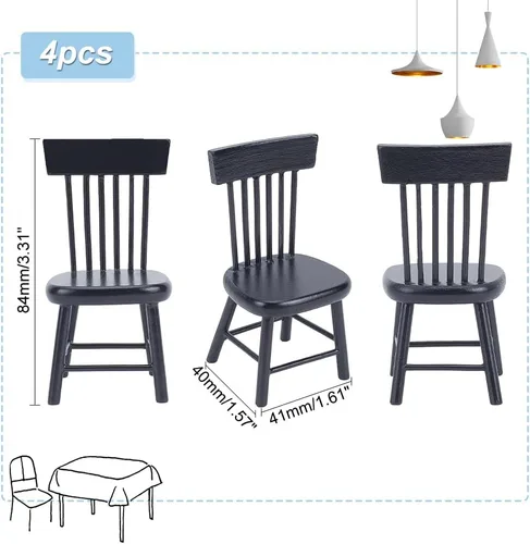Miniatura 2 de PH PandaHall 4 sillas de casa de muñecas, sillas de muebles en miniatura a escala 1/12, mini silla de madera, muebles pequeños, modelo de silla