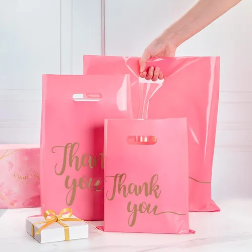 Miniatura 3 de ZORRITA Paquete de 100 bolsas de agradecimiento para pequeñas empresas, bolsas de plástico de 9 x 12 pulgadas con asas, bolsa de mercancía al por
