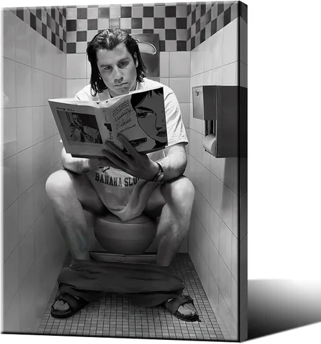 Miniatura 45 de Lona enmarcada de arte de pared divertido de baño - póster de "Dumb and Dumber" para decoración de pared - impresiones en lona en blanco y negro