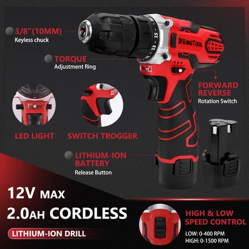 Miniatura 3 de KingTool Juego de herramientas de 276 piezas – Kit de herramientas con taladro eléctrico inalámbrico de 12 V, caja de herramientas con cajón, juego