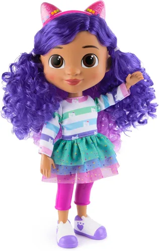 Gabby's Dollhouse DreamWorks, muñeca Gabby Girl de 13 pulgadas de alto con efectos de sonido y orejas de gato reversibles, juguetes para niños y