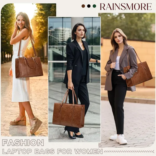 Miniatura 2 de RAINSMORE Bolsa para Laptop para Mujeres, Bolsa Tote para Laptop de 15.6 Pulgadas de Cuero PU Bolsa de Trabajo para Computadora Ligera Bolsos