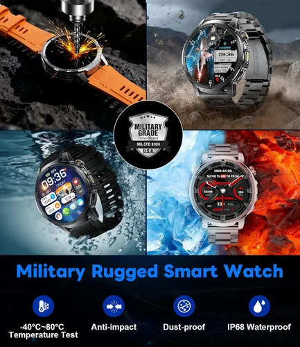 Miniatura 5 de Reloj inteligente militar para hombre, responder/hacer llamadas, reloj inteligente resistente HD de 1.85 pulgadas con batería de 1000 mAh, linterna