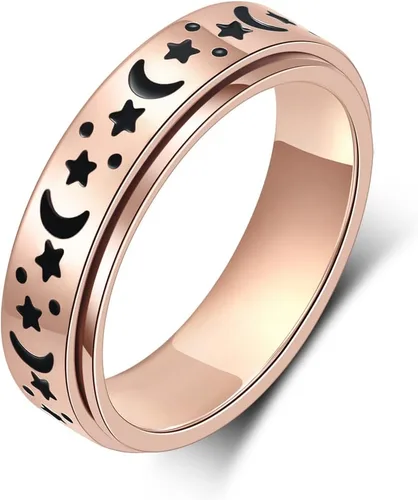 Miniatura 12 de Anillo de ansiedad para mujer, anillos giratorios: anillos giratorios de acero inoxidable de 0.236 pulgadas (0.236 in) con luna y estrella