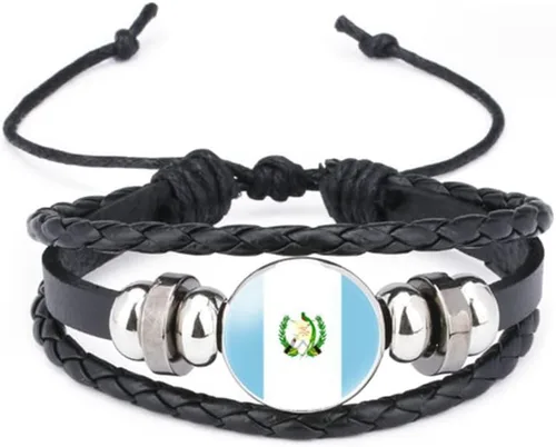 Miniatura 16 de vmcoatdu Mundial Muchas Banderas Nacionales Brazalete Retro de Aleación de Cuero para Pulsera de Cuerda Trenzada de Bandera Nacional