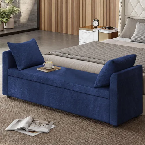 Miniatura 7 de EcoHarbor Otomán de Almacenamiento Moderno para Dormitorio, Banco de Pie de Cama con Cojines Decorativos y Brazos, Taburete Reposapiés para Sala