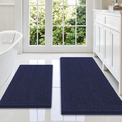 Miniatura 62 de Smiry Juego de 2 alfombras de baño, felpilla suave y absorbente, lavable a máquina, antideslizantes, para bañera, ducha y suelo