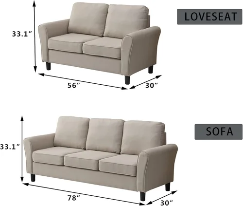 Miniatura 3 de INSTORY Sofá biplaza de lino moderno sofá cómodo para sala de estar, oficina, dormitorio, color beige