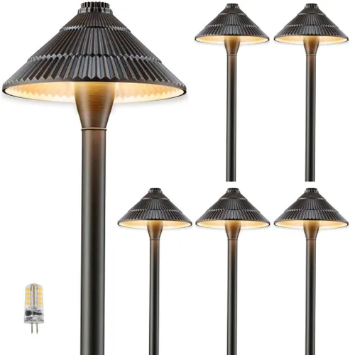 Miniatura 11 de Gardenreet Luces de camino de bajo voltaje de latón, luces LED de camino de paisaje, luces de patio al aire libre impermeables IP65, 12 V con cable