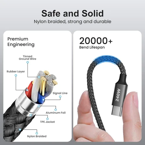 Miniatura 6 de etguuds Cable USB C a USB C de 240 W de 6 pies, paquete de 2, cable de carga tipo C de carga súper rápida para iPhone 17 16 15 Series, Samsung