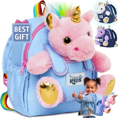 Naturally KIDS Juguetes de unicornio rosa, regalos para niñas de 3 años, regalos de cumpleaños para niñas de 2 años, mochila de unicornio para niños