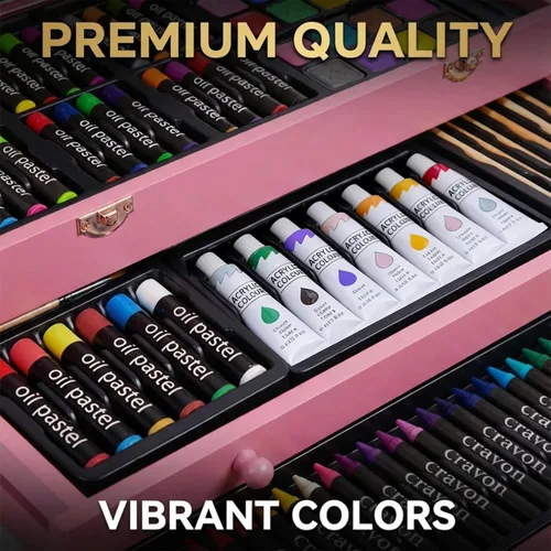 Miniatura 8 de Juego de lujo de 175 piezas de arte en madera, kit de dibujo y pintura con 2 bloques de dibujo, pinturas acrílicas, lápices de colores, lápices