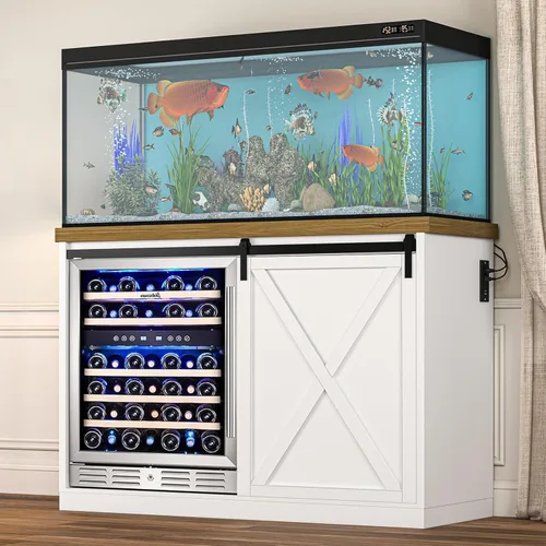 Miniatura 7 de JassmiPkwy Gabinete de barra de café con espacio para refrigerador, gabinete de vino de granja con estante, toma de corriente para cocina, comedor