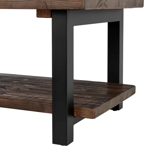 Miniatura 11 de Pomona - Mesa auxiliar rectangular de madera maciza de 42 pulgadas con estante de almacenamiento y patas de metal, mesa rústica industrial para sala