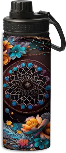 Miniatura 9 de Botella de agua de acero inoxidable de 18 onzas con diseño floral de flores en una noche negra, aislada al vacío, de doble pared, a prueba de fugas