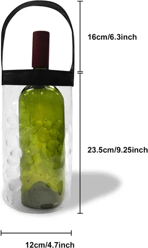 Miniatura 4 de Paquete de 2 bolsas de vino helado, portátil, plegable, enfriador de bolsa de vino transparente con asa, enfriador de botellas de vino, bolsa
