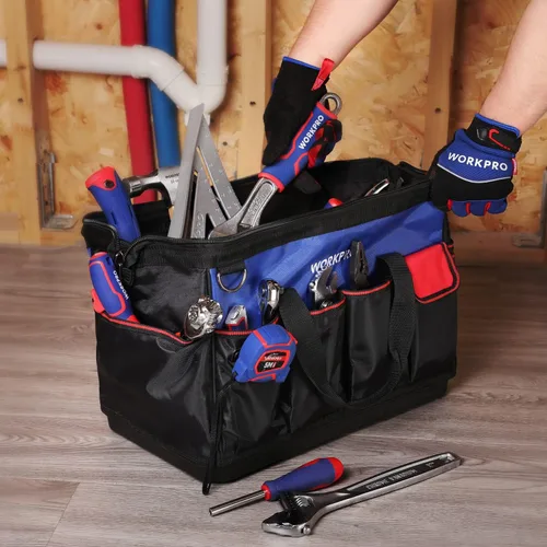 Miniatura 7 de WORKPRO Bolsa de herramientas, bolsa de herramientas de 18 pulgadas con base moldeada impermeable, bolsa organizadora de herramientas de tapa