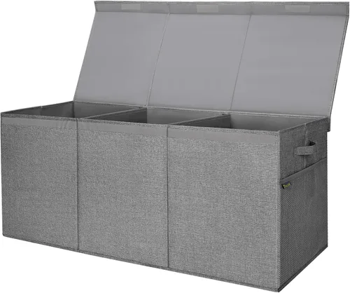 Miniatura 10 de BALEINE Contenedores de almacenamiento de tela extra grandes con tapa, cajas de almacenamiento plegables cestas con divisor para organización