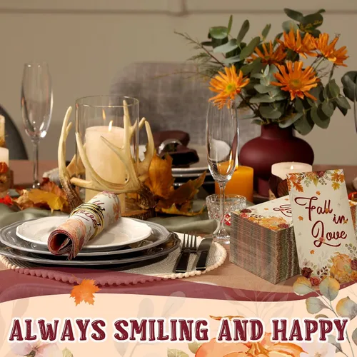 Miniatura 5 de Lincia 100 servilletas de otoño para despedida de soltera, toallas de papel desechables de otoño para invitados de otoño, para bodas, cosecha