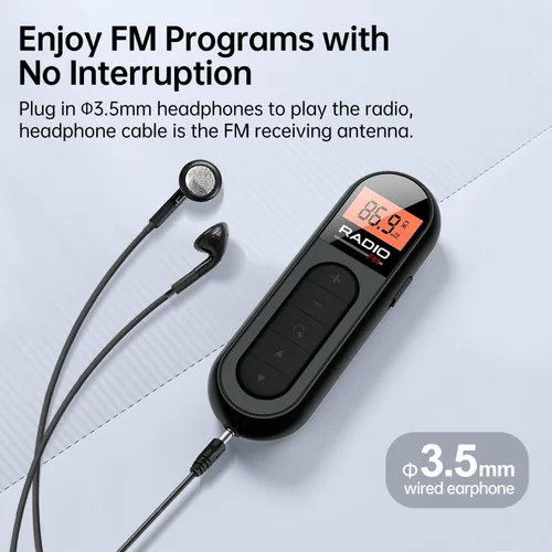 Miniatura 4 de Radio portátil FM, radio de bolsillo recargable con la mejor sintonización digital de recepción, pantalla LCD, clip para cinturón, conector