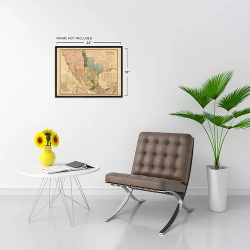 Miniatura 5 de HISTORIX Vintage 1846 Mapa de Estados Unidos de México, arte histórico de pared de 18 x 24 pulgadas, mapa antiguo de los Estados de México