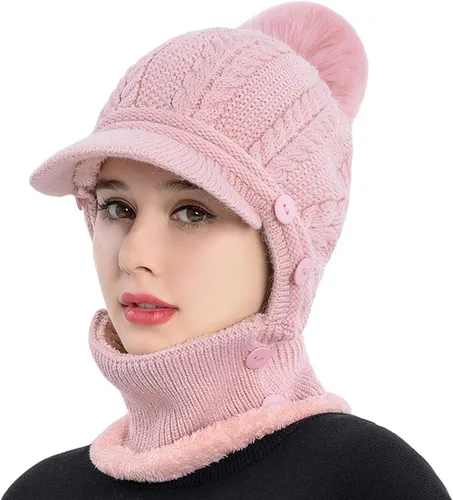 Miniatura 50 de HUAMULAN Gorro de invierno de una pieza para mujer, pasamontañas de forro polar, pasamontañas, máscara facial, bufanda, orejeras, esquí, nieve