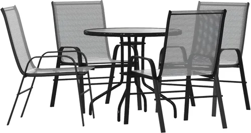 Miniatura 12 de Flash Furniture Brazos - Juego de comedor para patio al aire libre de 3 piezas, 2 sillas apilables flexibles color gris, mesa redonda de vidrio