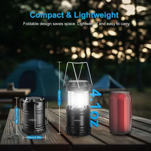 Miniatura 2 de Linterna LED para campamento, luces a pilas, brillo ajustable para campamento, cortes de energía, emergencias, linternas plegables al aire libre