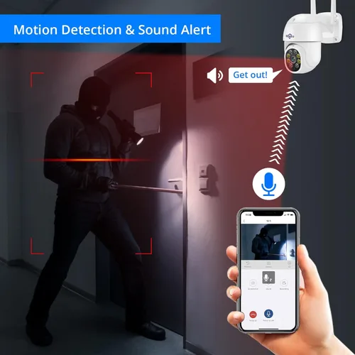 Miniatura 5 de Hiseeu - Cámara de seguridad WiFi de 5MP para exteriores, con inclinación y panorámica de 360°, seguimiento de movimiento, focos, alarma de luz