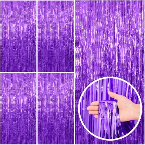 Miniatura 48 de Paquete de 2 cortinas de serpentinas negras para fiestas, telón de fondo de flecos de oropel de papel de aluminio, decoraciones para fiestas