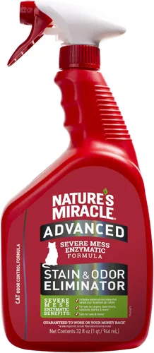 Nature's Miracle Advanced Spray Eliminador de Manchas y Olores para Gatos, Fórmula Enzimática para Suciedad Severa, 32 fl oz