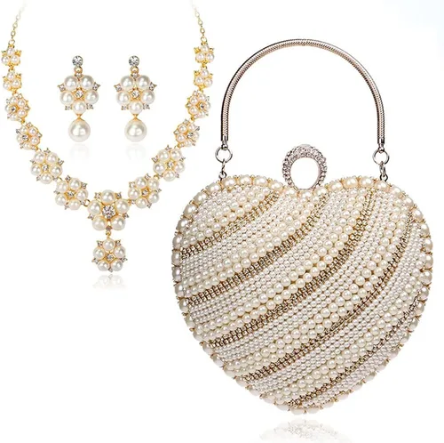 WANLIAN Bolso de mano de lujo con borlas en forma de corazón para mujer, con diamantes de imitación, para boda, fiesta, bolso de mano